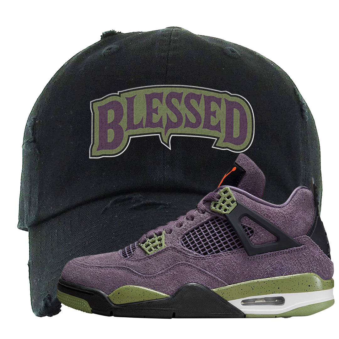 Canyon Purple 4s Distressed Dad Hat | Blessed Arch, Black