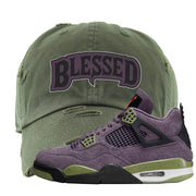 Canyon Purple 4s Distressed Dad Hat | Blessed Arch, Olive