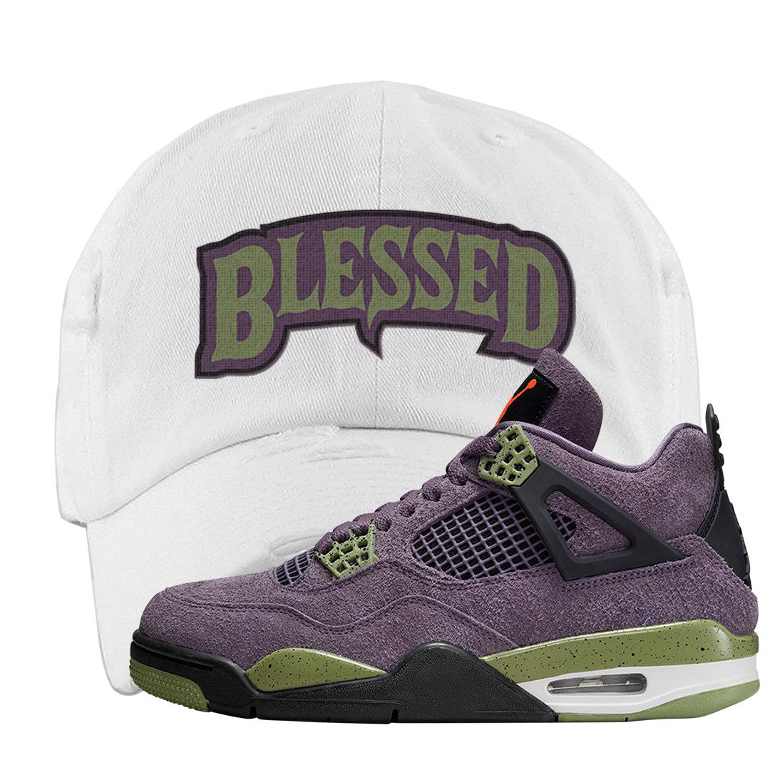 Canyon Purple 4s Distressed Dad Hat | Blessed Arch, White