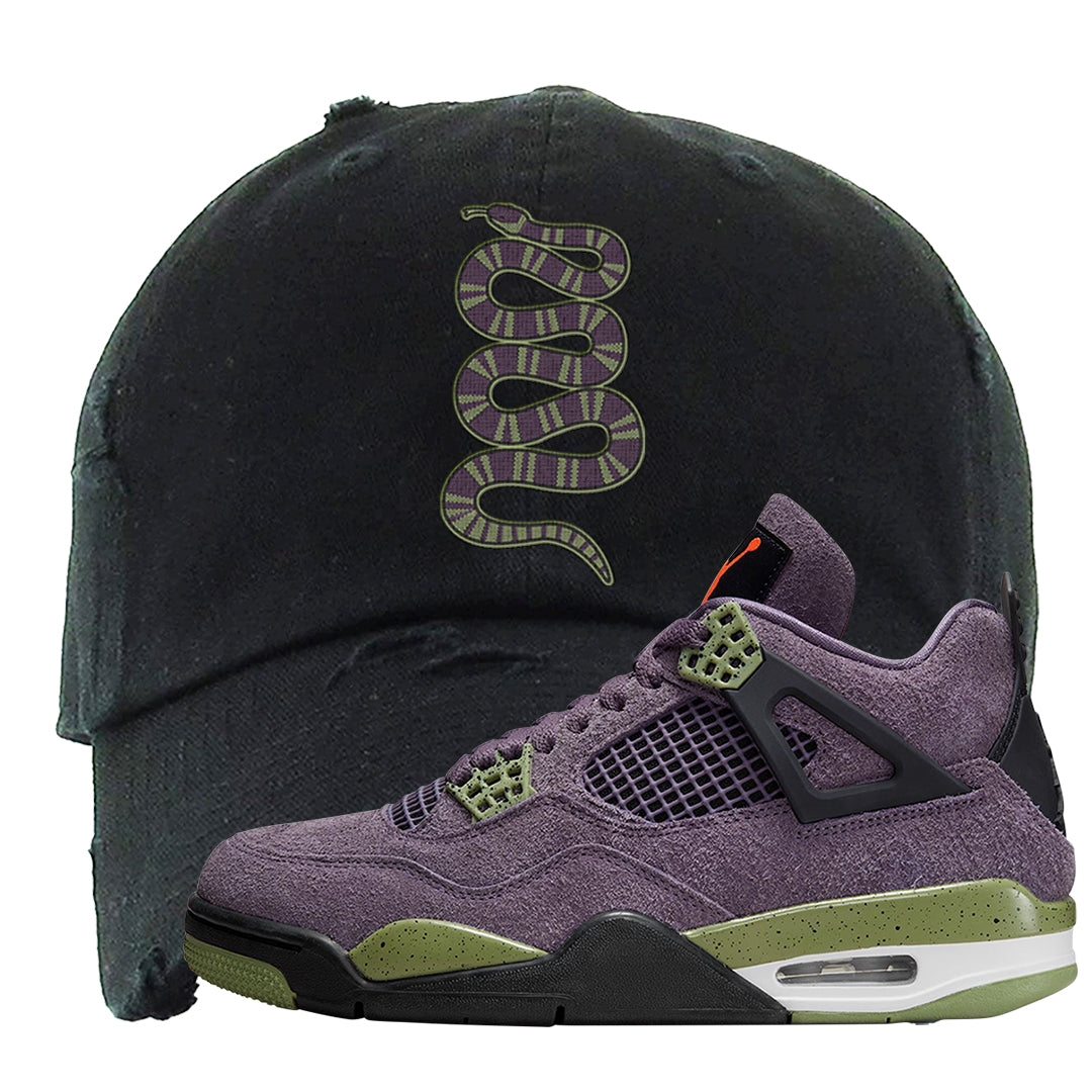 Canyon Purple 4s Distressed Dad Hat | Coiled Snake, Black