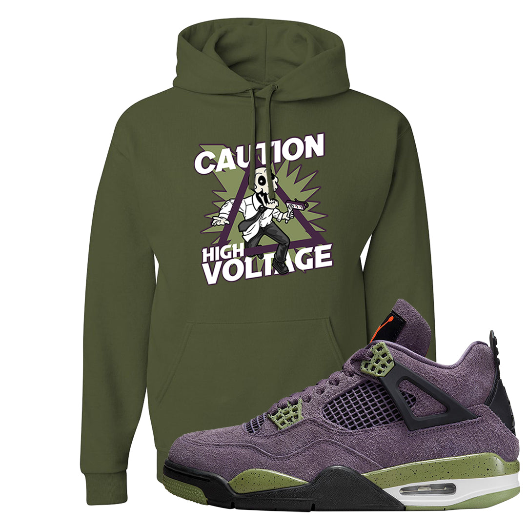 Canyon Purple 4s Hoodie | Caution High Voltage, Military Green