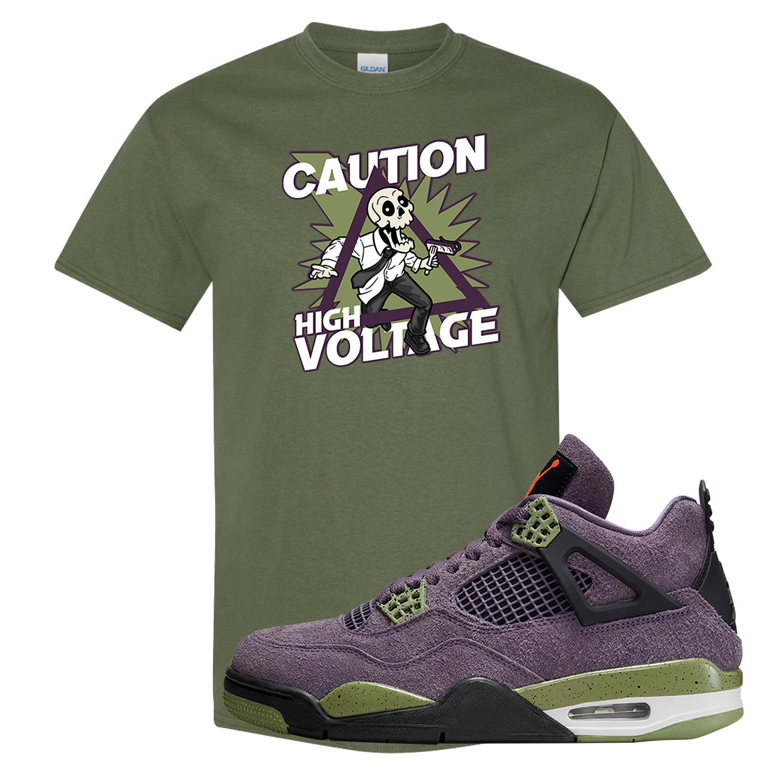 Canyon Purple 4s T Shirt | Caution High Voltage, Military Green