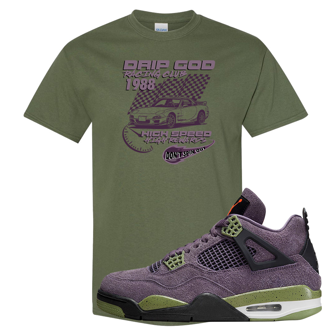 Canyon Purple 4s T Shirt | Drip God Racing Club, Military Green