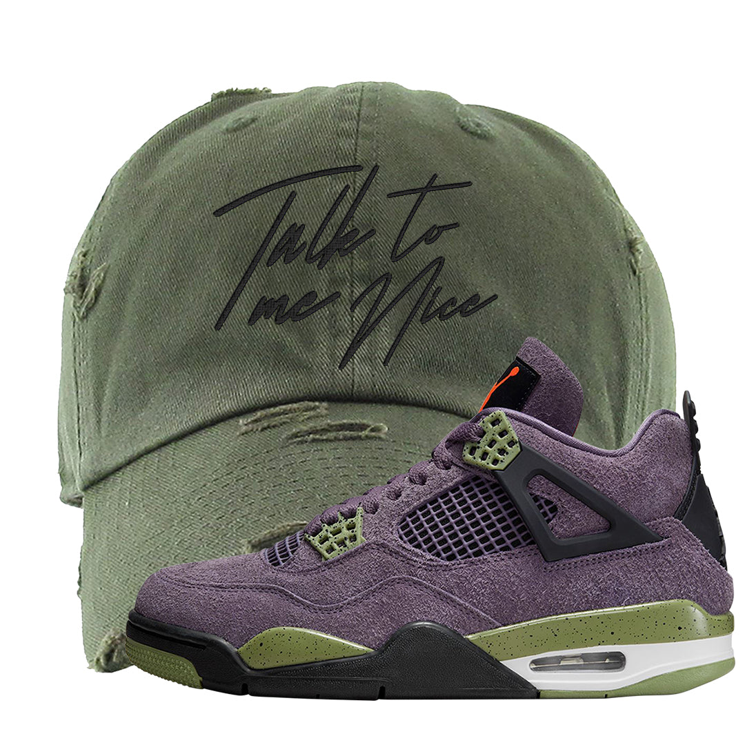 Canyon Purple 4s Distressed Dad Hat | Talk To Me Nice, Olive