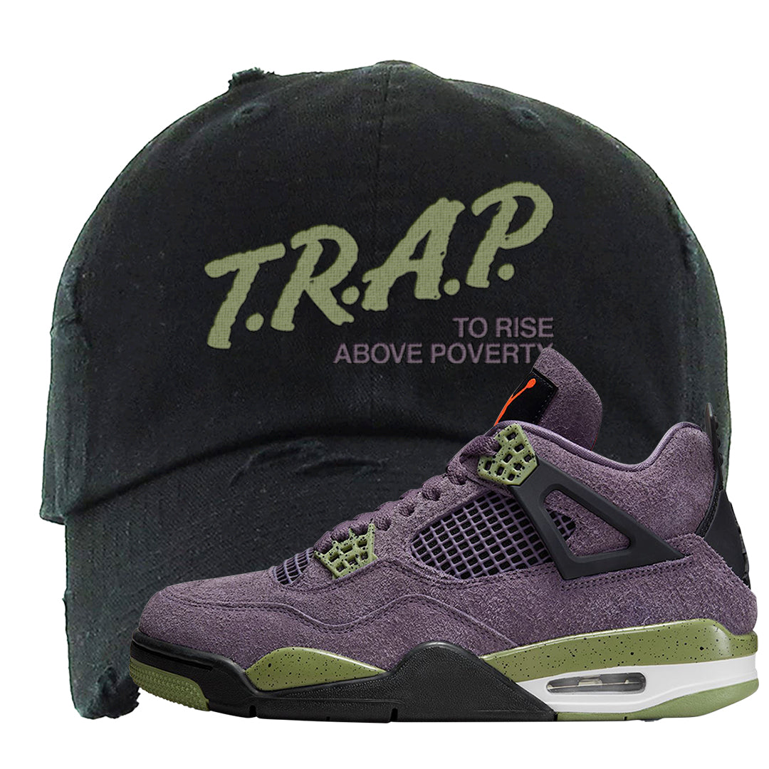 Canyon Purple 4s Distressed Dad Hat | Trap To Rise Above Poverty, Black