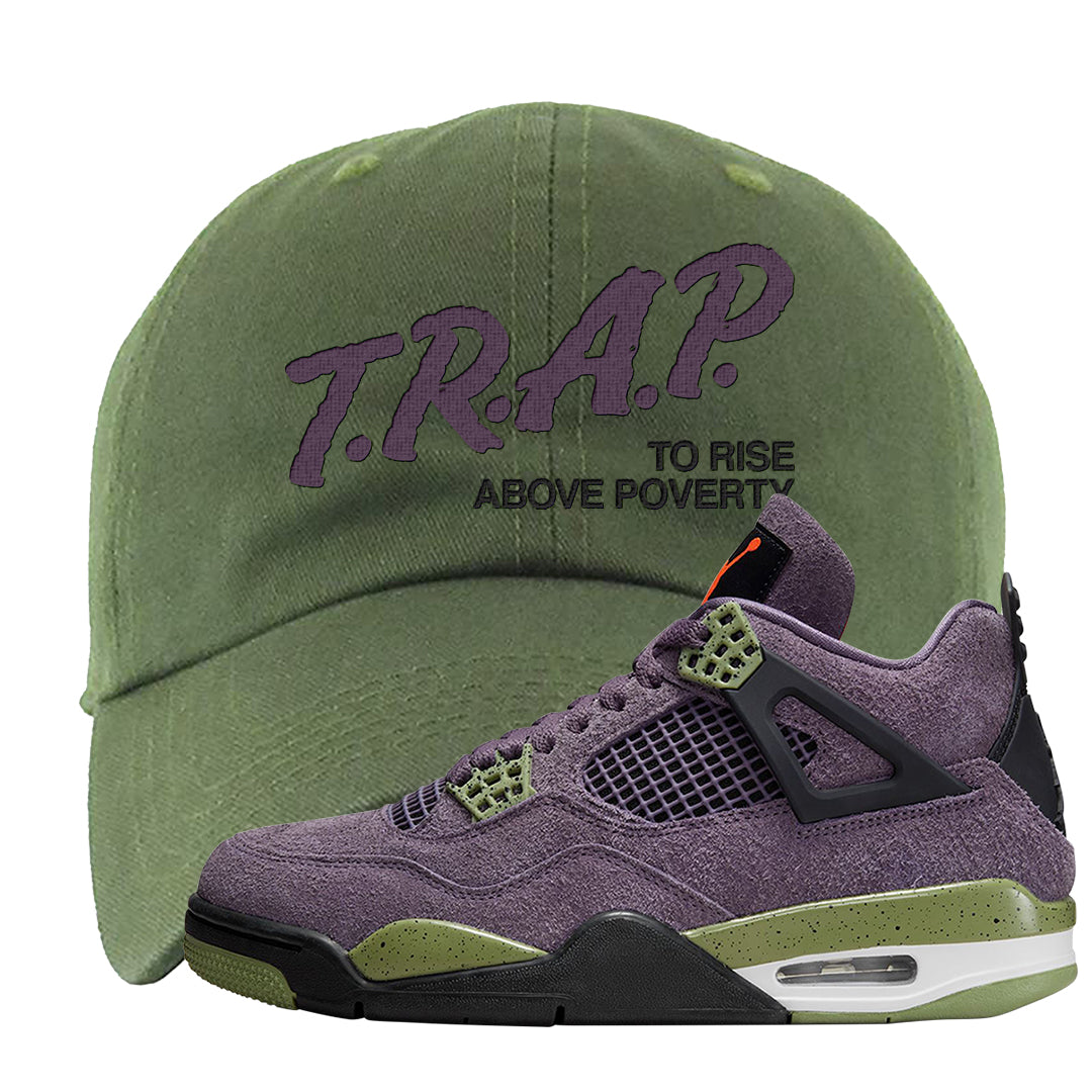 Canyon Purple 4s Dad Hat | Trap To Rise Above Poverty, Olive