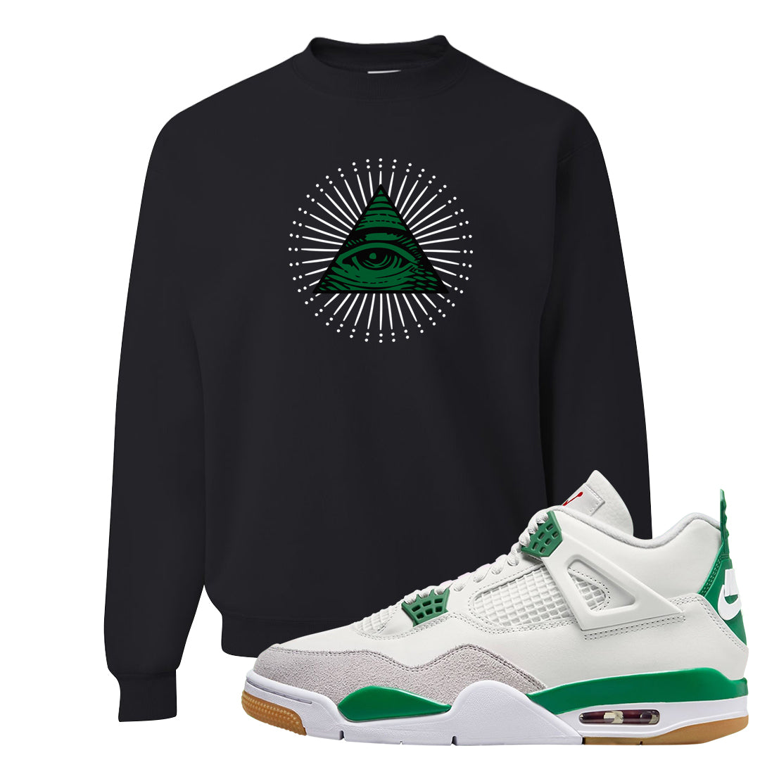 Pine Green SB 4s Crewneck Sweatshirt | All Seeing Eye, Black