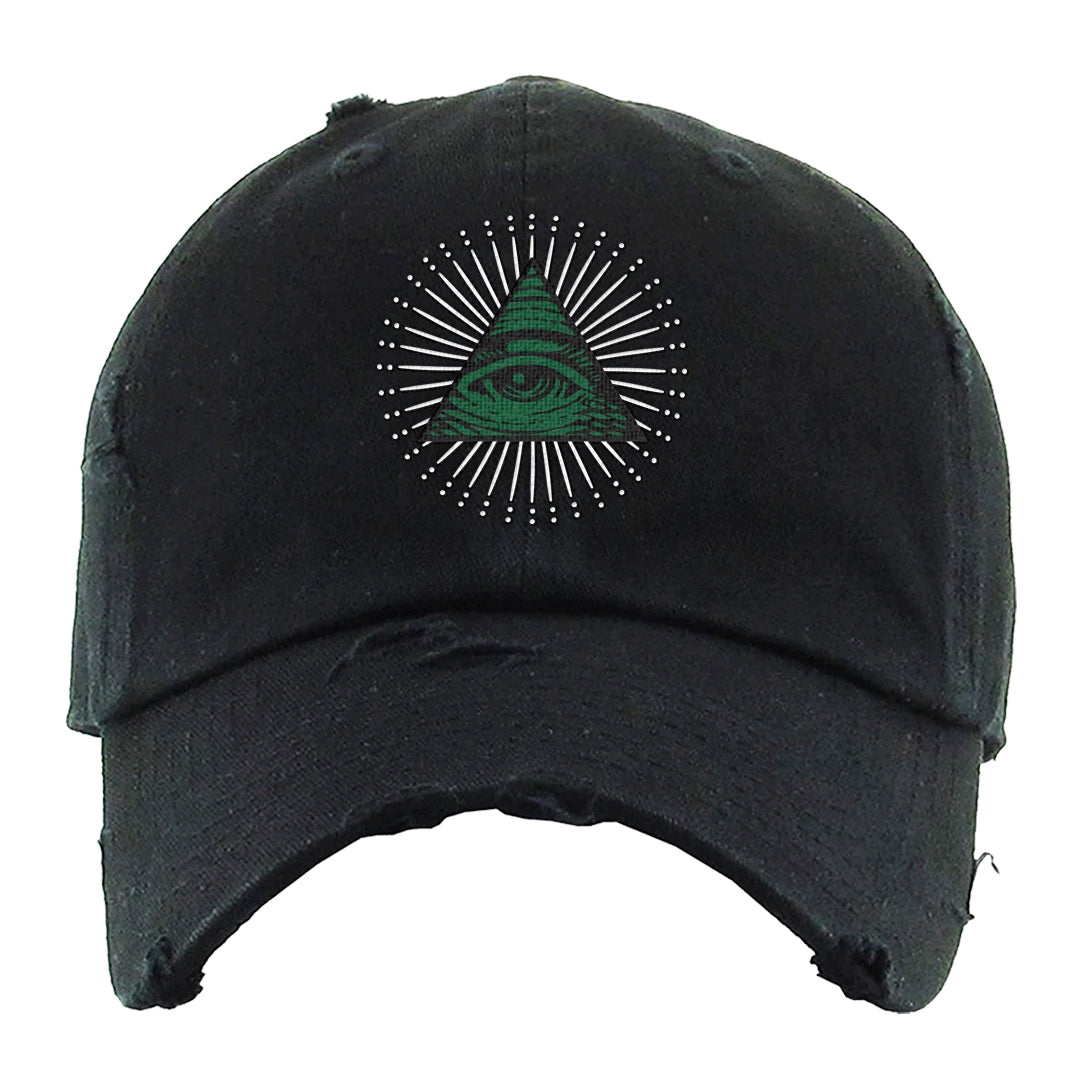 Pine Green SB 4s Distressed Dad Hat | All Seeing Eye, Black