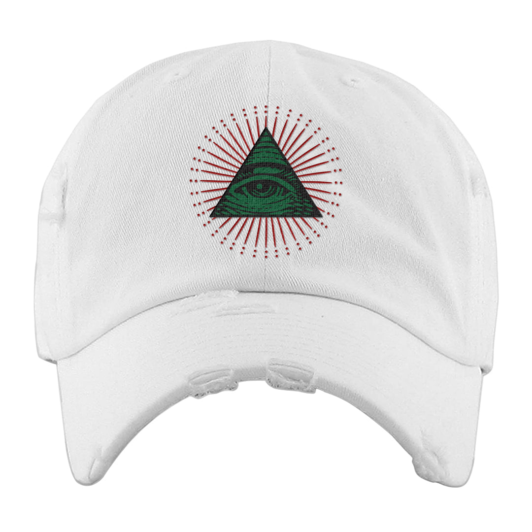 Pine Green SB 4s Distressed Dad Hat | All Seeing Eye, White