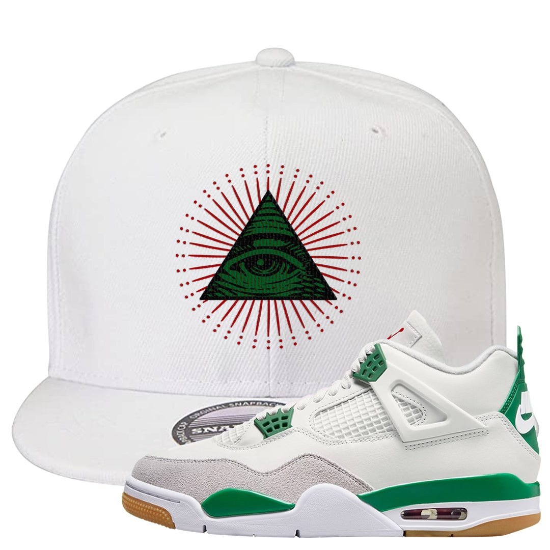 Pine Green SB 4s Snapback Hat | All Seeing Eye, White