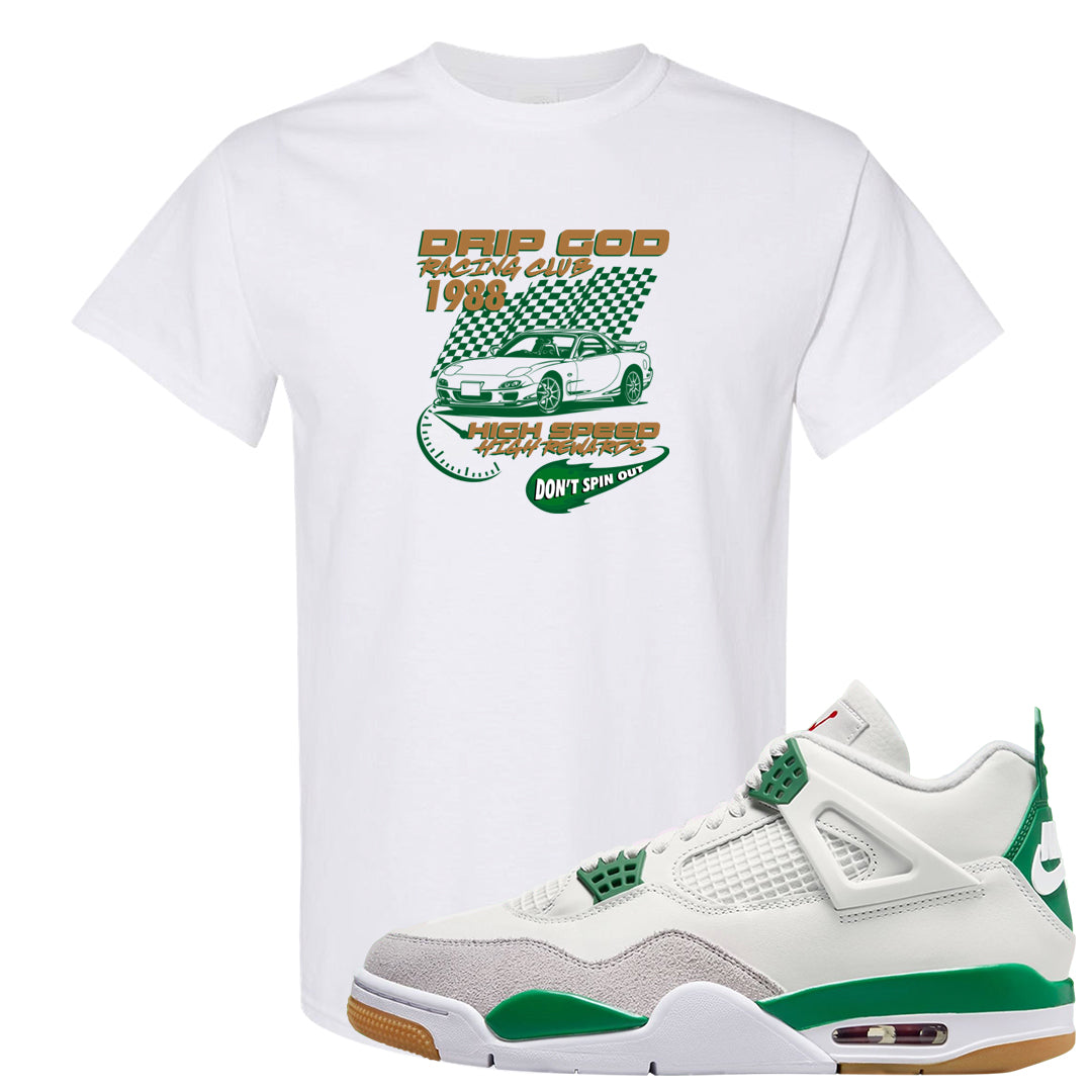 Pine Green SB 4s T Shirt | Drip God Racing Club, White