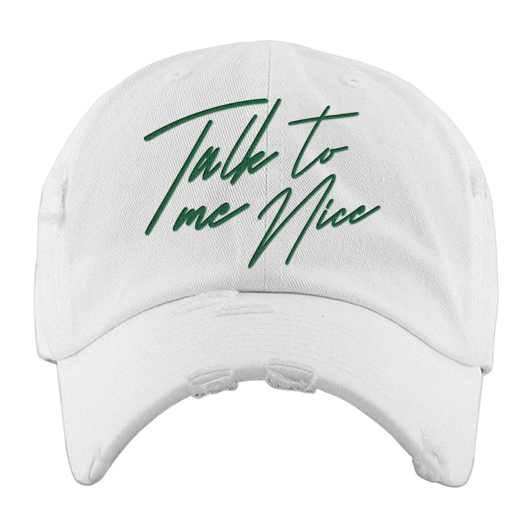 Pine Green SB 4s Distressed Dad Hat | Talk To Me Nice, White