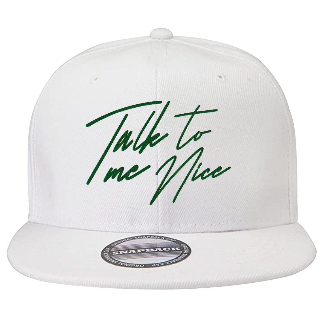 Pine Green SB 4s Snapback Hat | Talk To Me Nice, White
