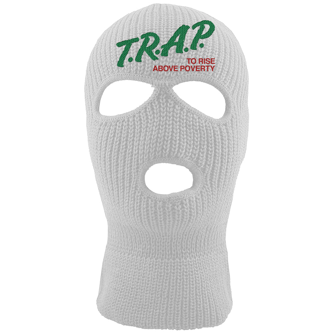 Pine Green SB 4s Ski Mask | Trap To Rise Above Poverty, White