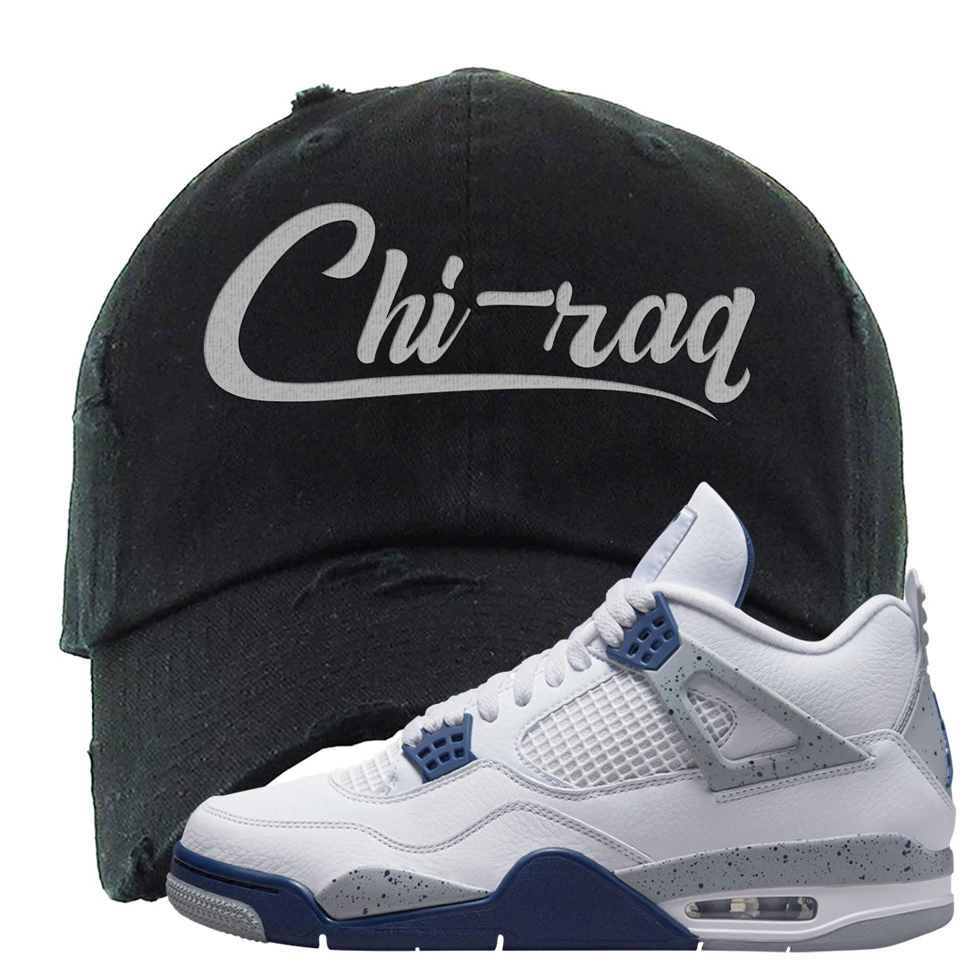 White Midnight Navy 4s Distressed Dad Hat | Chiraq, Black