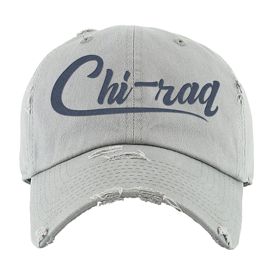 White Midnight Navy 4s Distressed Dad Hat | Chiraq, Light Gray