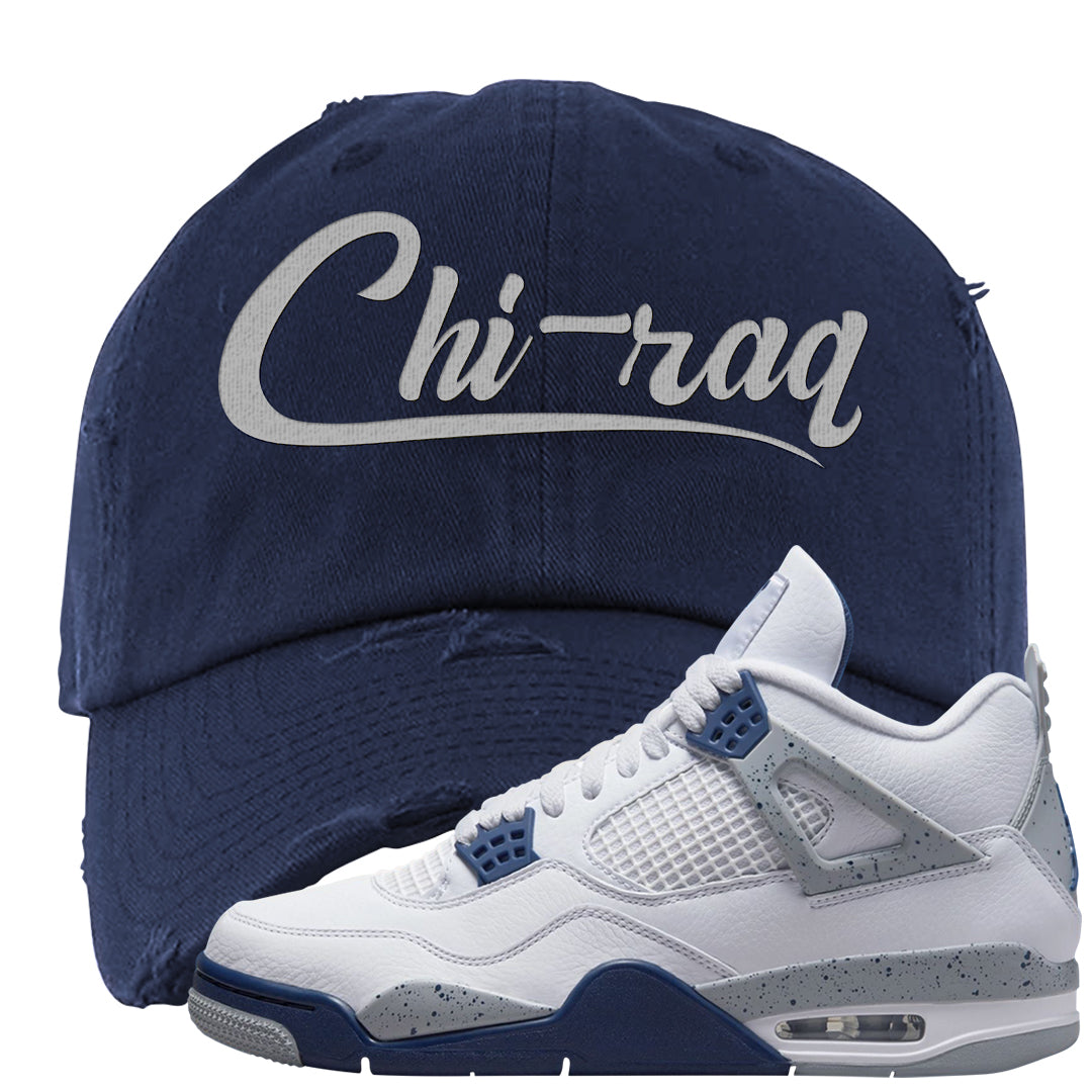 White Midnight Navy 4s Distressed Dad Hat | Chiraq, Navy Blue