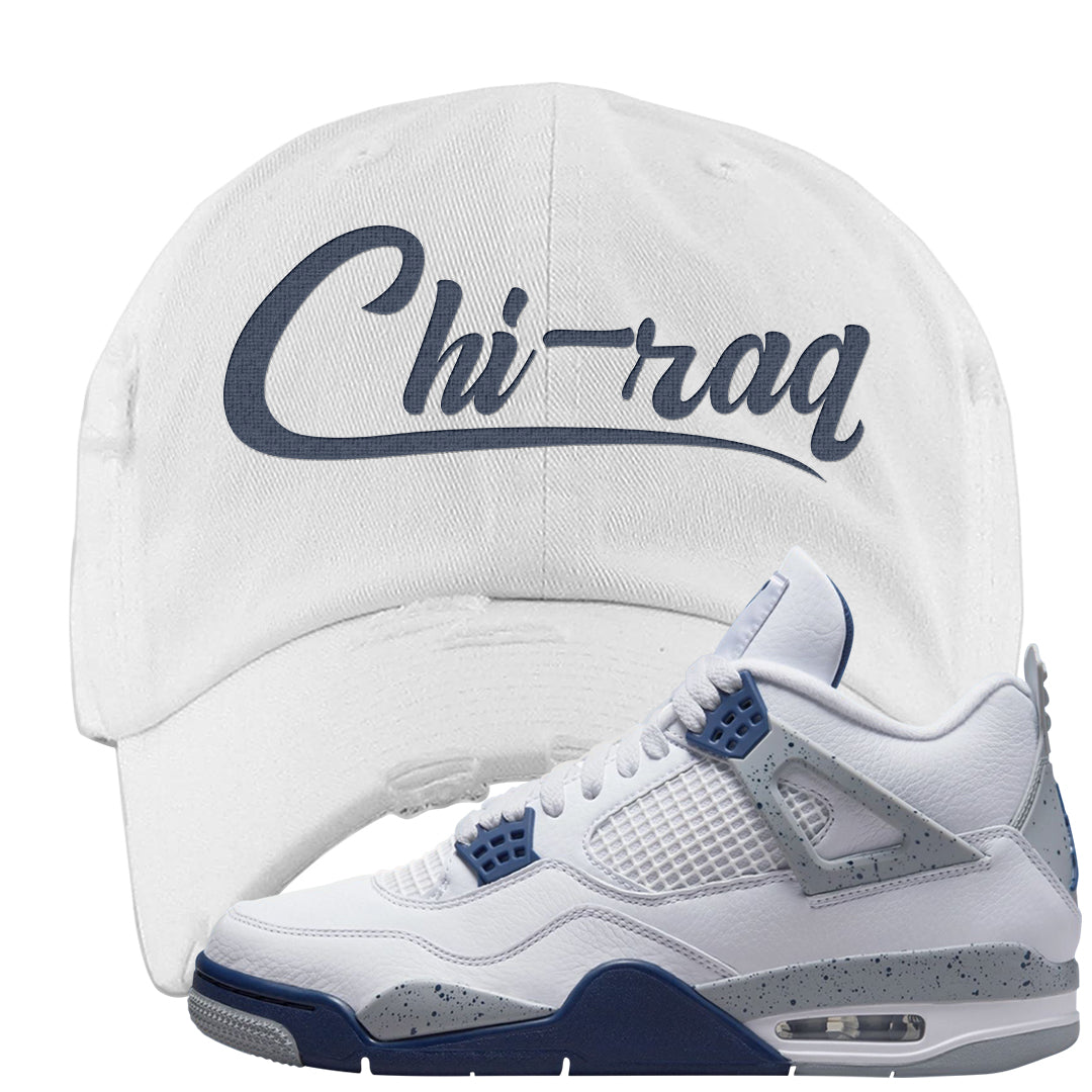White Midnight Navy 4s Distressed Dad Hat | Chiraq, White