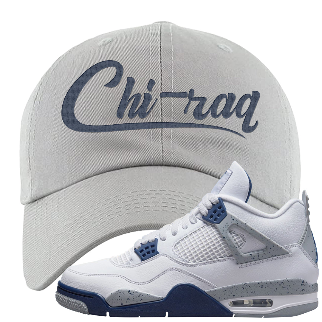 White Midnight Navy 4s Dad Hat | Chiraq, Light Gray