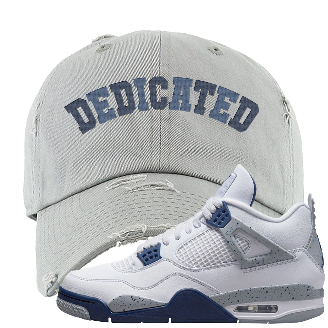White Midnight Navy 4s Distressed Dad Hat | Dedicated, Light Gray
