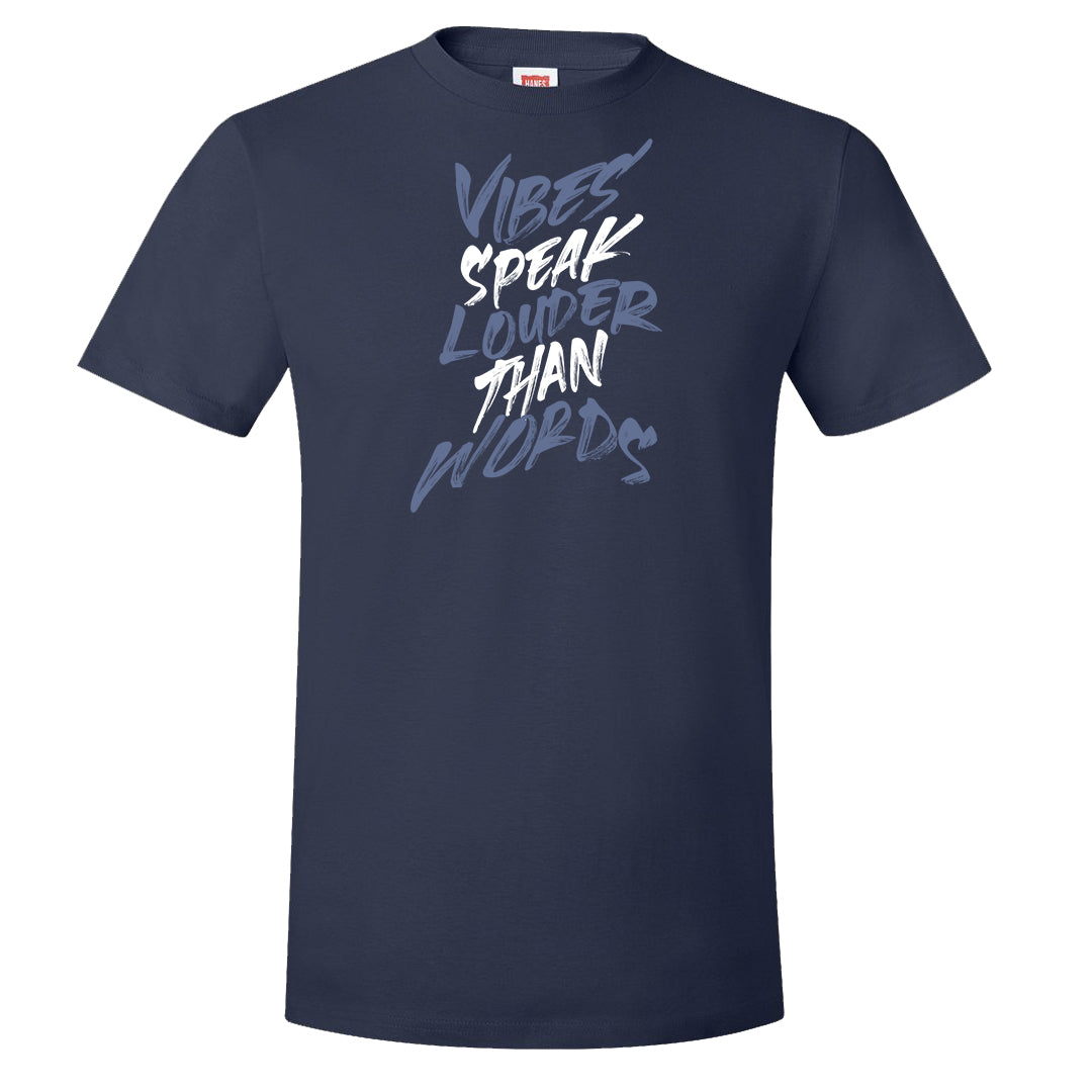 White Midnight Navy 4s T Shirt | Vibes Speak Louder Than Words, Navy