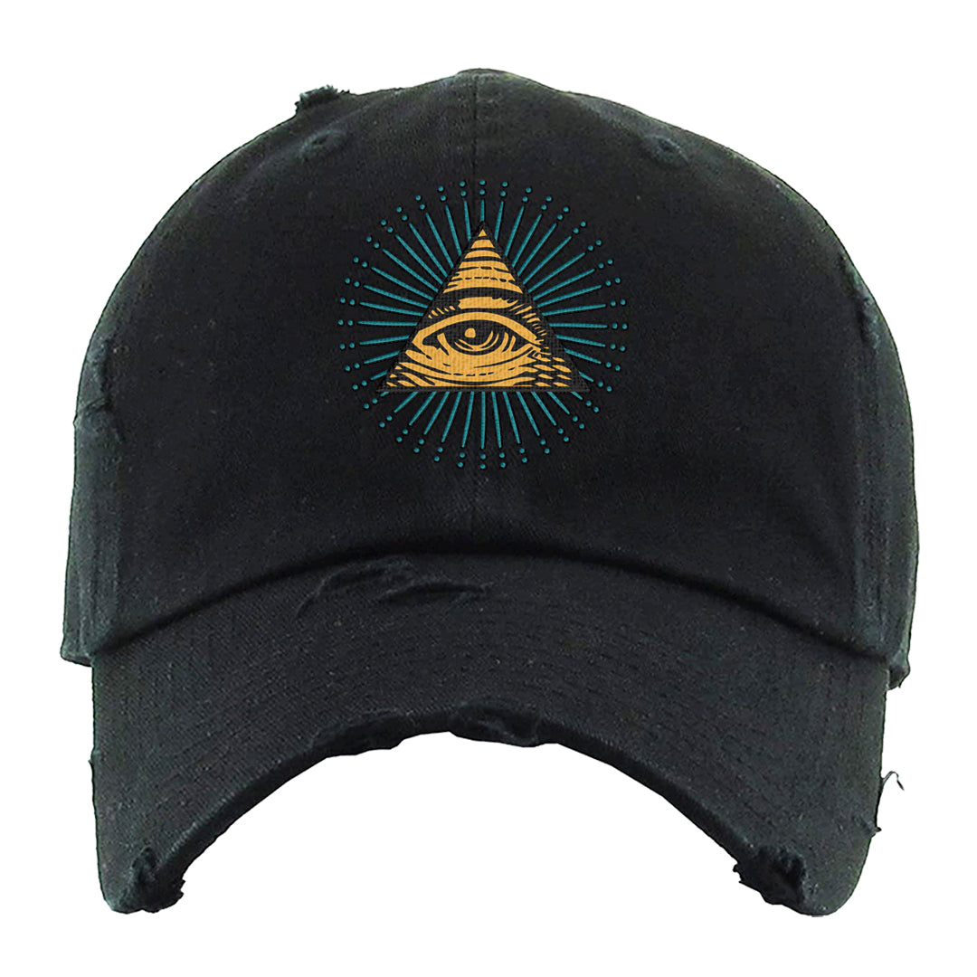Aqua 5s Distressed Dad Hat | All Seeing Eye, Black