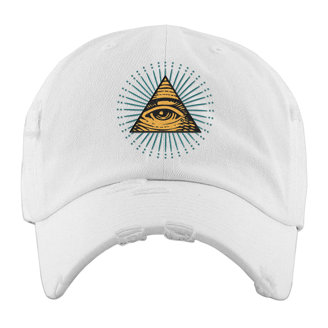 Aqua 5s Distressed Dad Hat | All Seeing Eye, White
