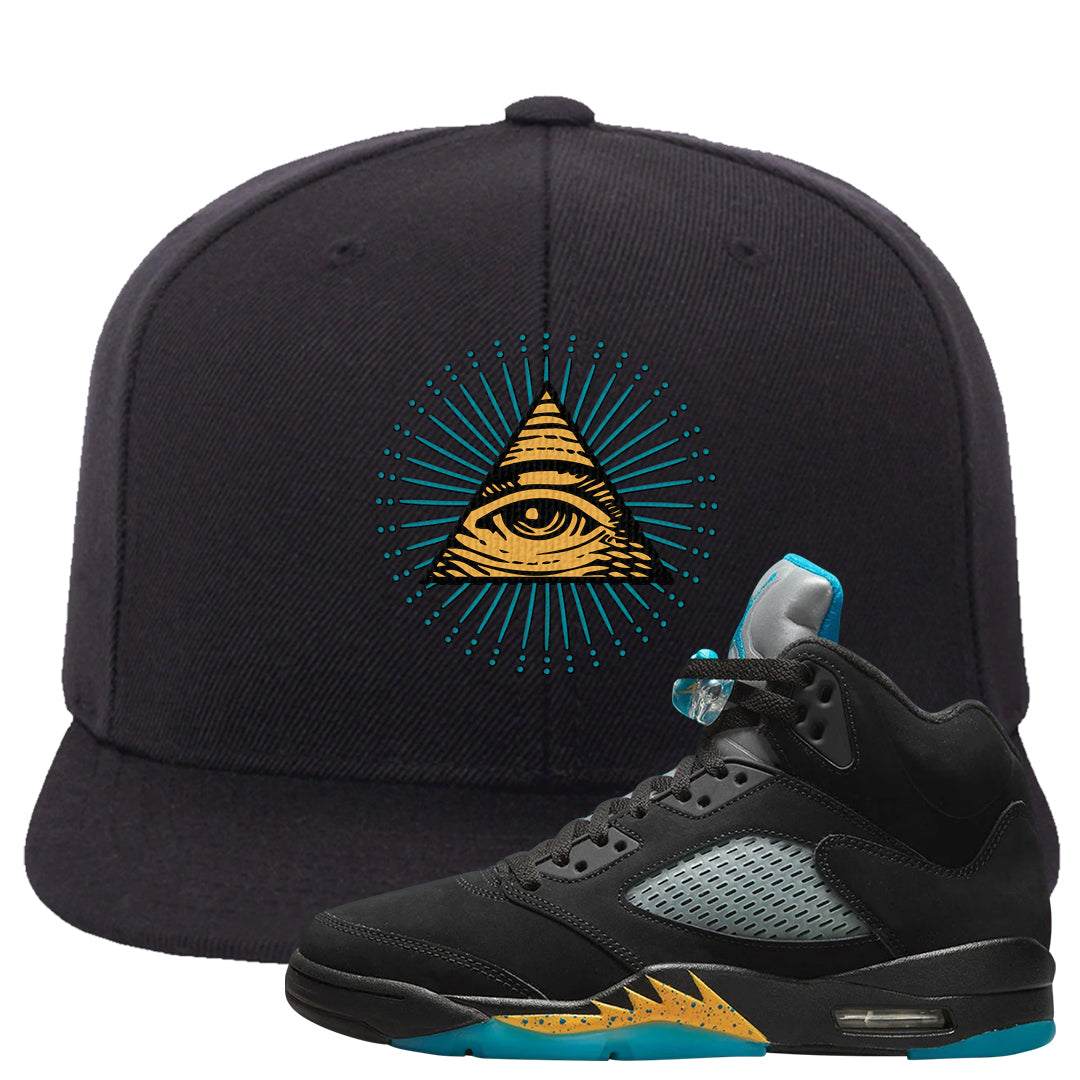 Aqua 5s Snapback Hat | All Seeing Eye, Black