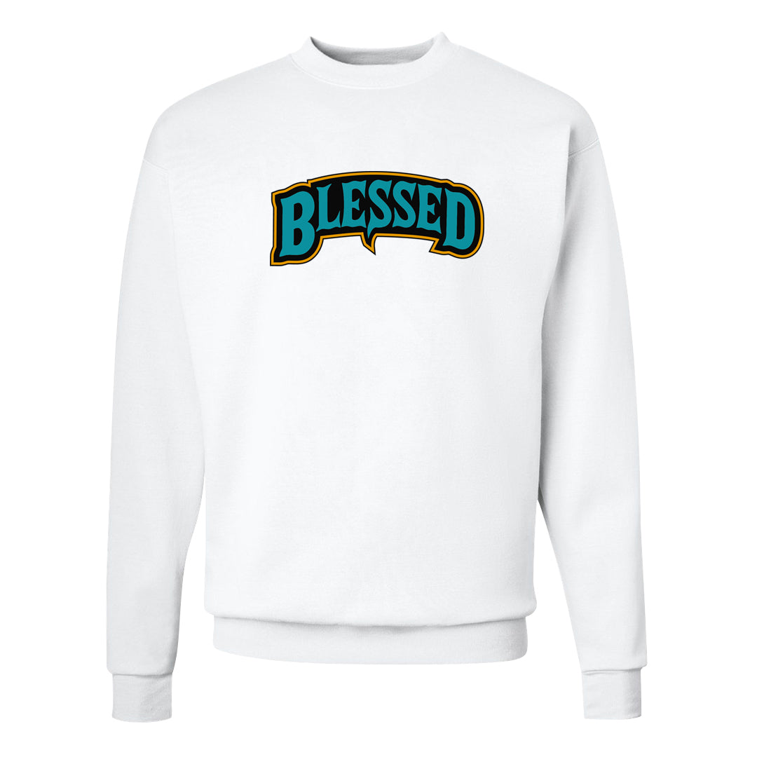 Aqua 5s Crewneck Sweatshirt | Blessed Arch, White