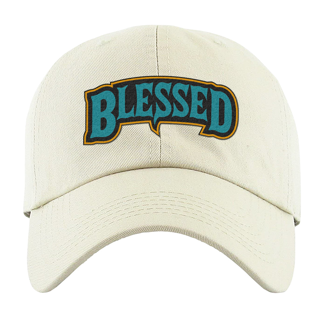 Aqua 5s Dad Hat | Blessed Arch, White