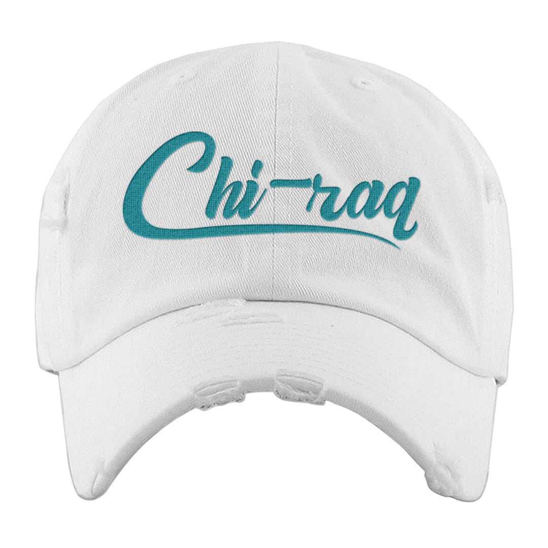 Aqua 5s Distressed Dad Hat | Chiraq, White