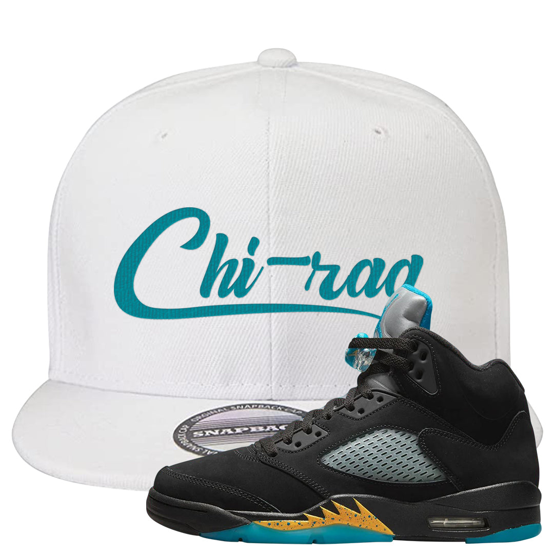 Aqua 5s Snapback Hat | Chiraq, White