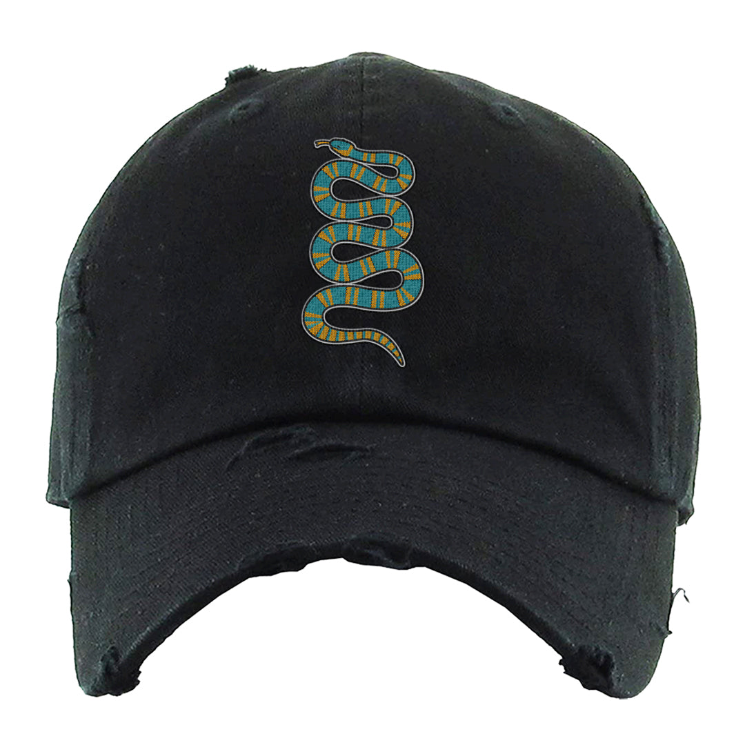 Aqua 5s Distressed Dad Hat | Coiled Snake, Black