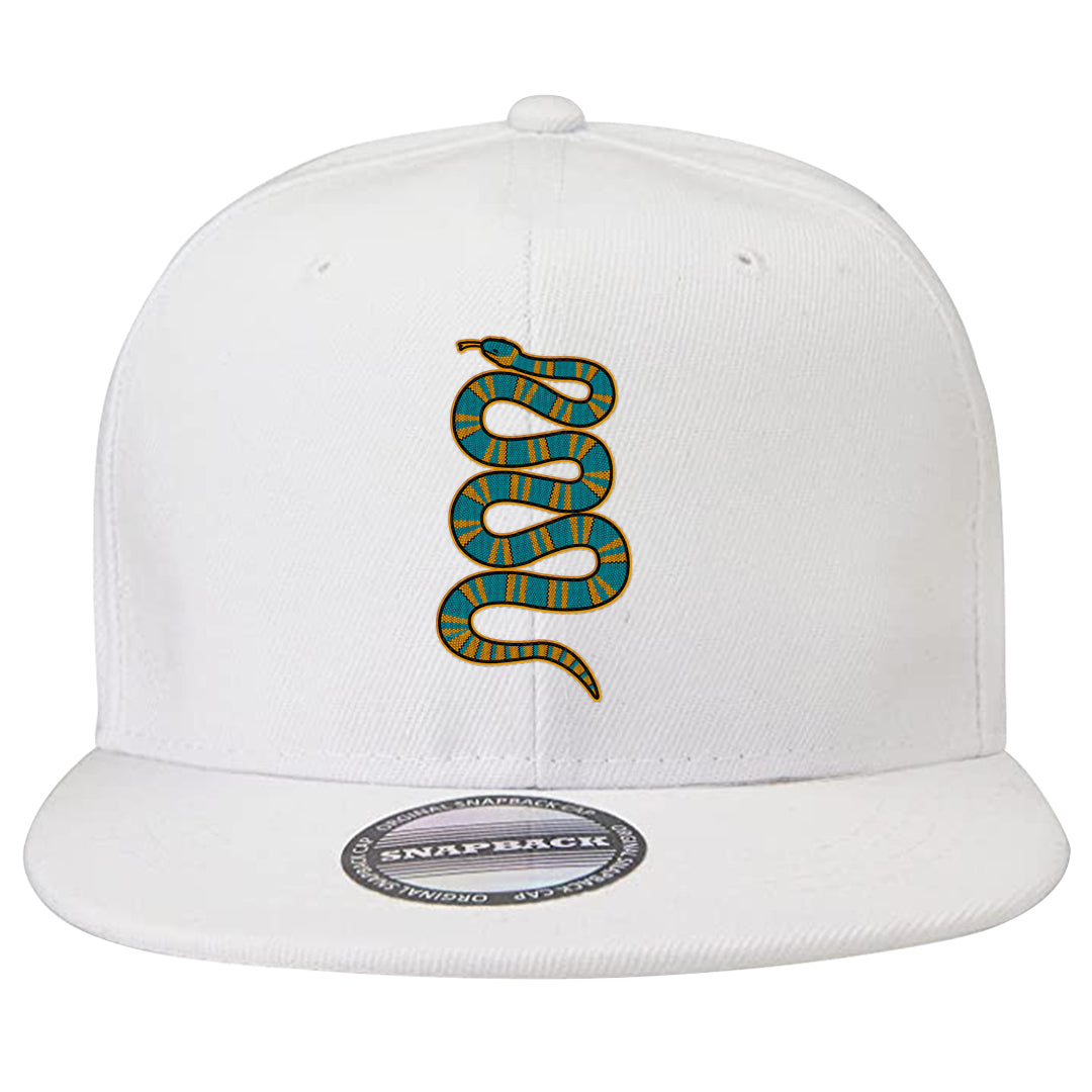 Aqua 5s Snapback Hat | Coiled Snake, White