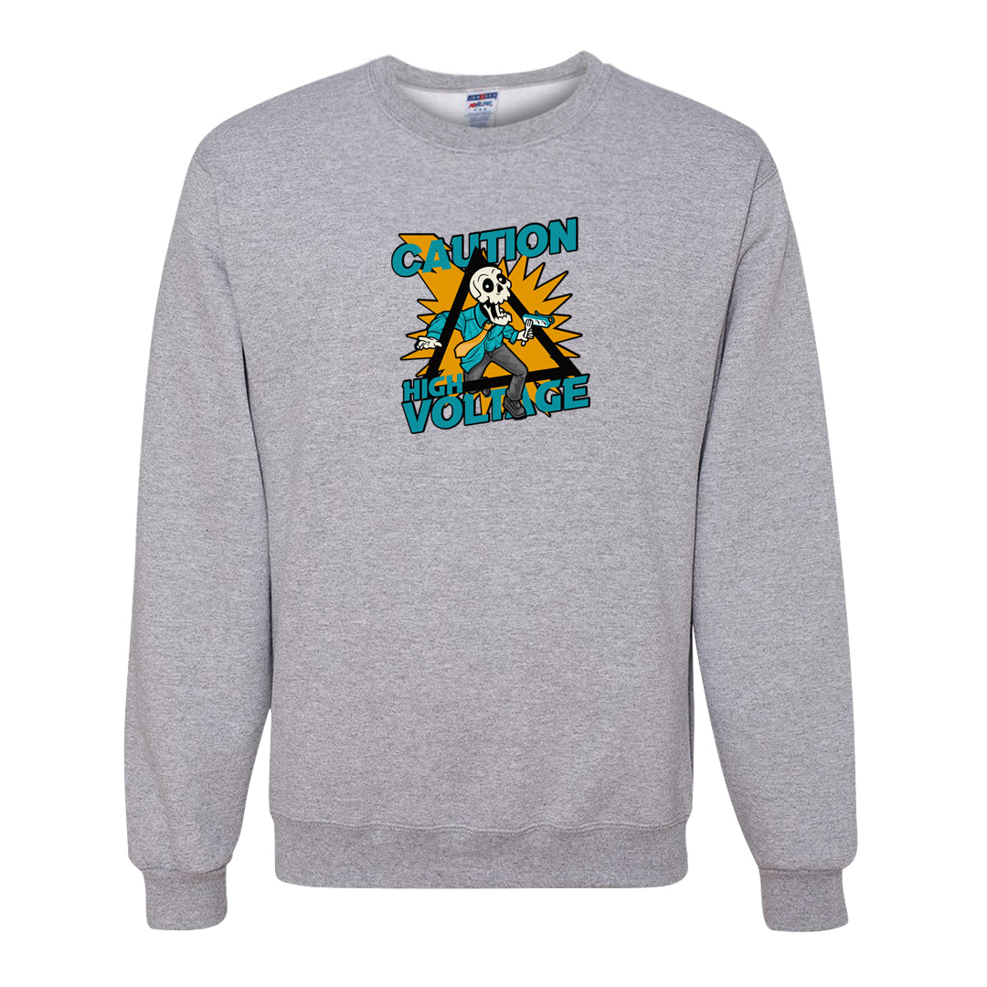 Aqua 5s Crewneck Sweatshirt | Caution High Voltage, Ash