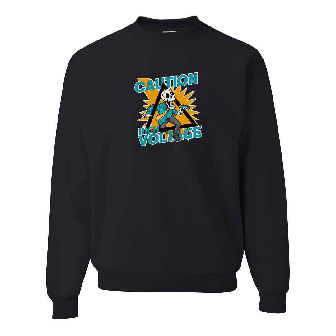 Aqua 5s Crewneck Sweatshirt | Caution High Voltage, Black