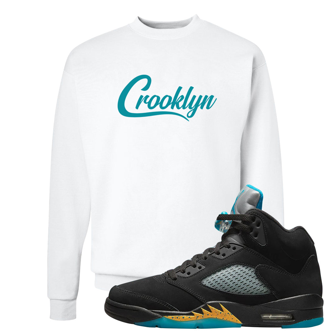 Aqua 5s Crewneck Sweatshirt | Crooklyn, White