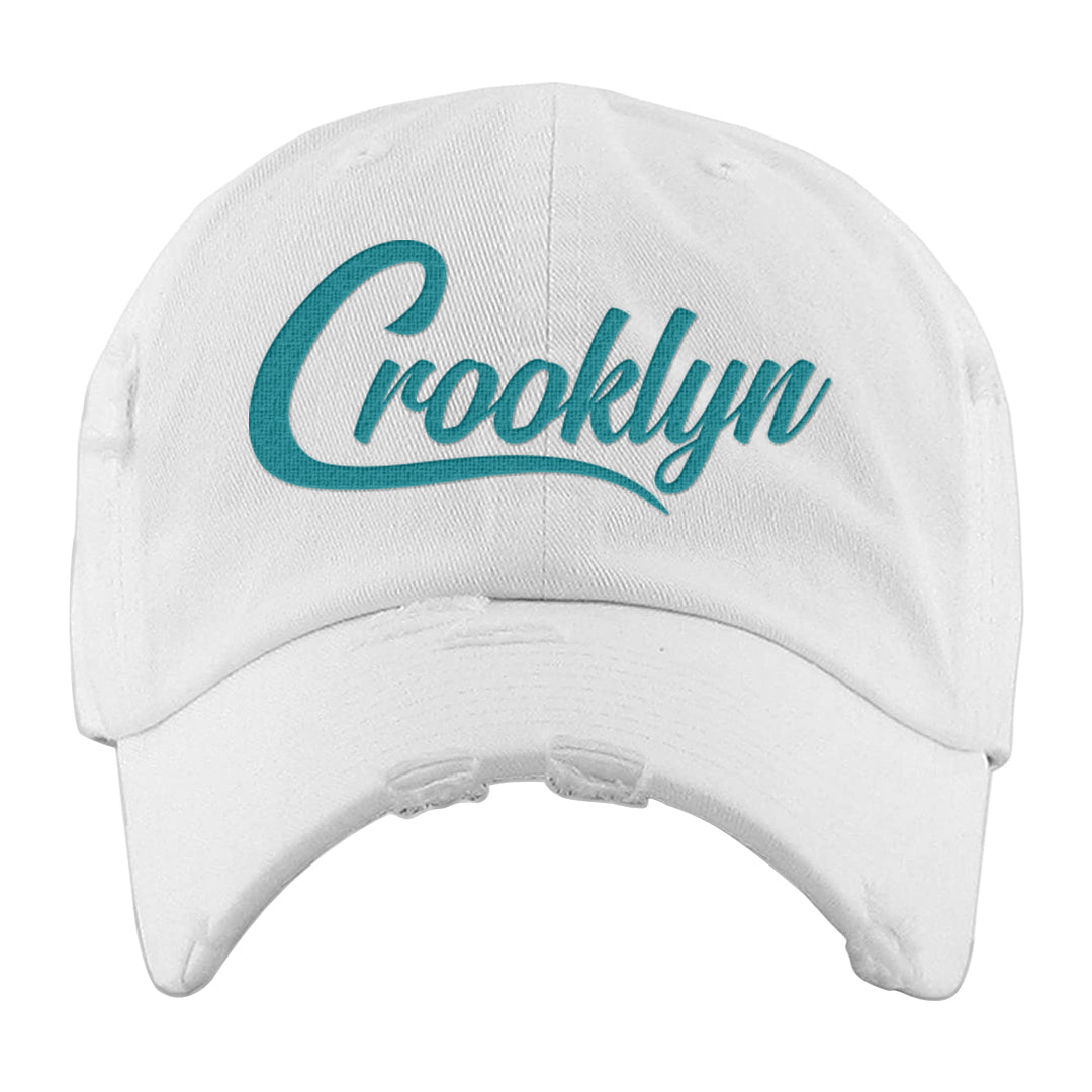 Aqua 5s Distressed Dad Hat | Crooklyn, White