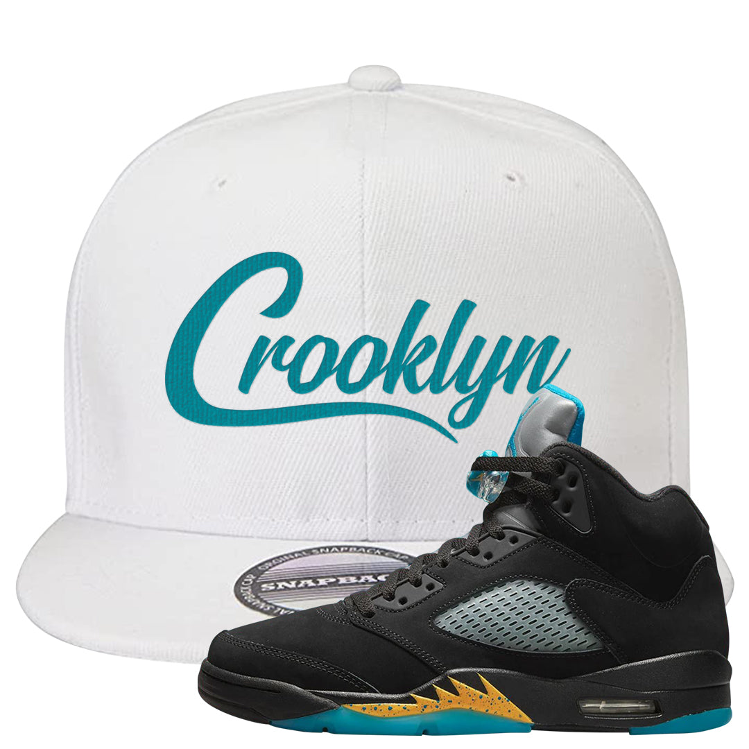 Aqua 5s Snapback Hat | Crooklyn, White