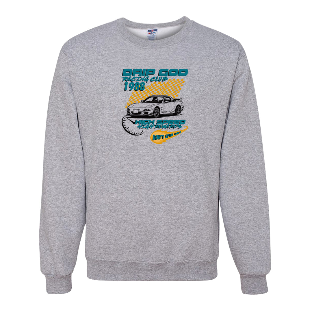 Aqua 5s Crewneck Sweatshirt | Drip God Racing Club, Ash