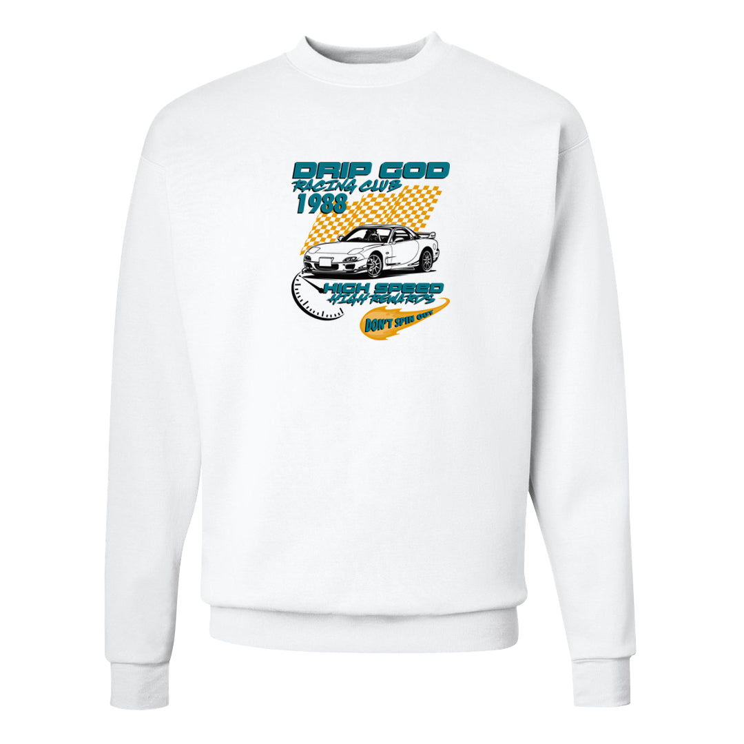 Aqua 5s Crewneck Sweatshirt | Drip God Racing Club, White