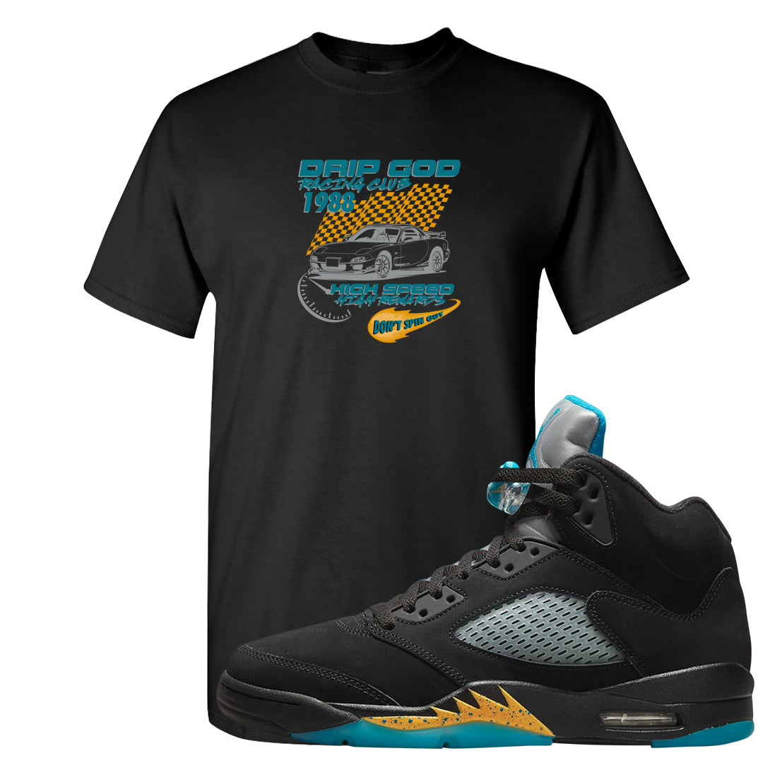 Aqua 5s T Shirt | Drip God Racing Club, Black