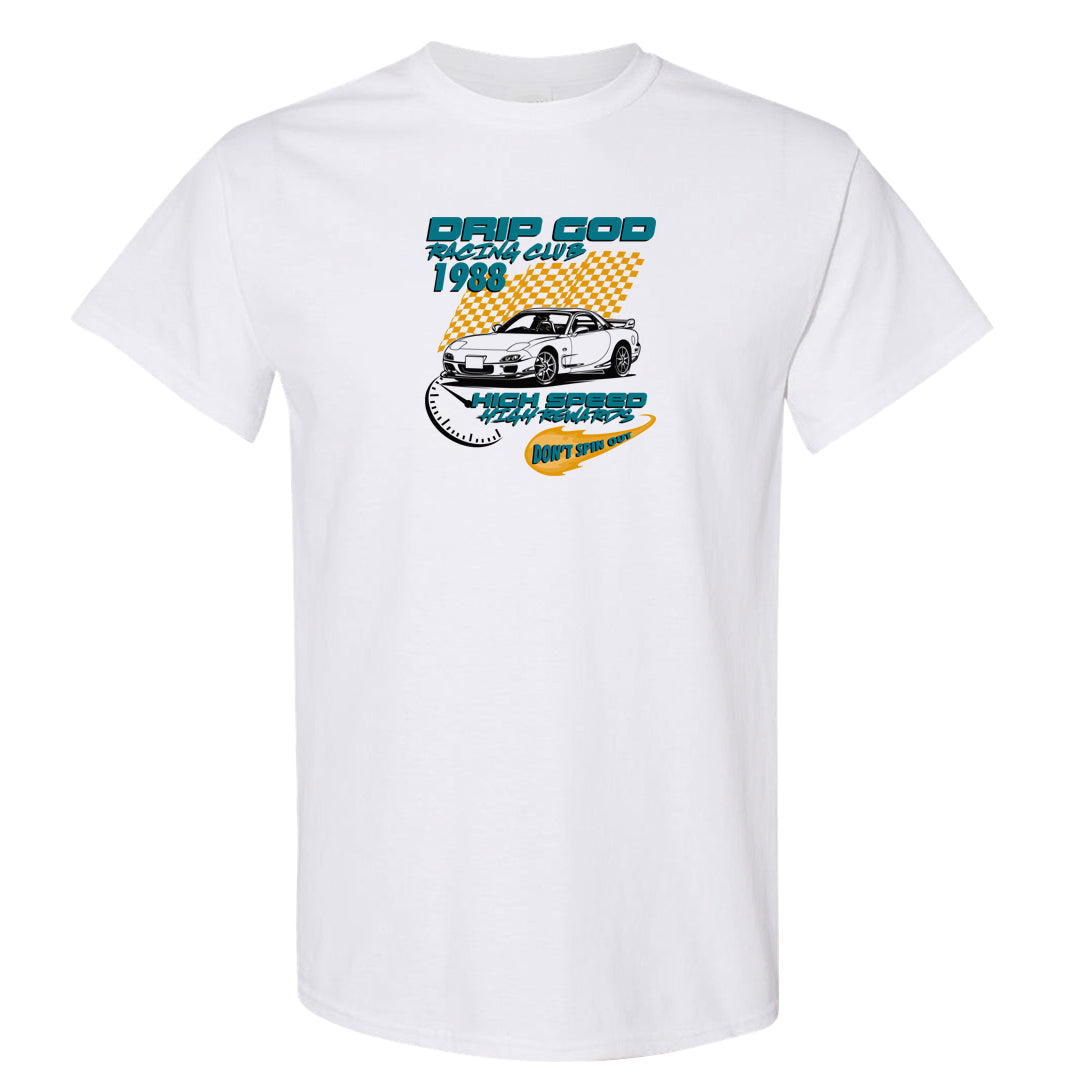 Aqua 5s T Shirt | Drip God Racing Club, White