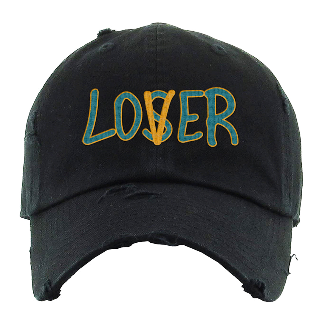 Aqua 5s Distressed Dad Hat | Lover, Black