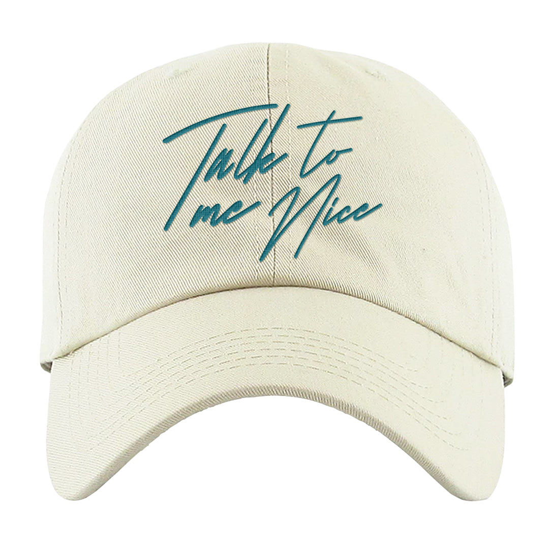 Aqua 5s Dad Hat | Talk To Me Nice, White