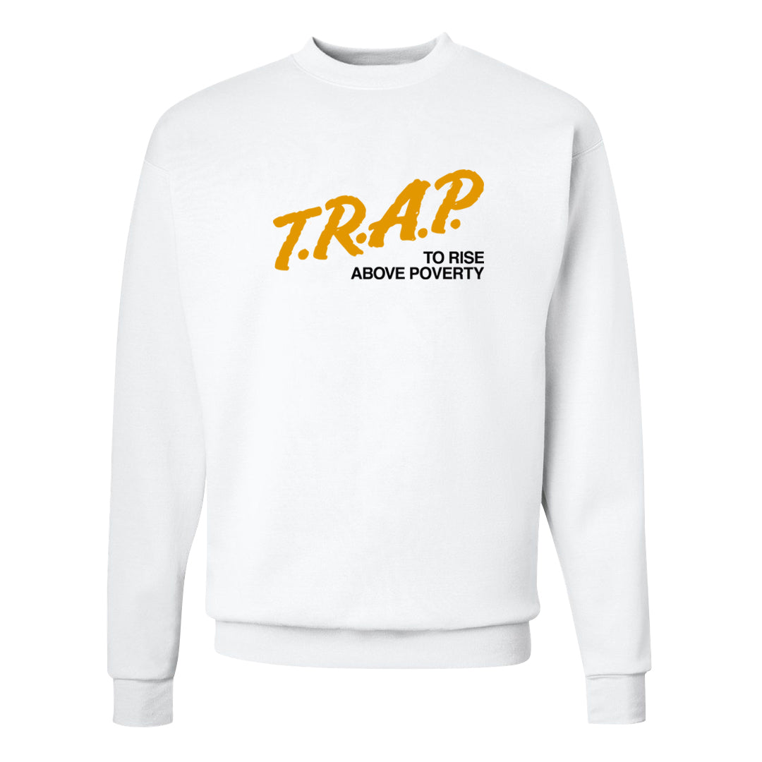 Aqua 5s Crewneck Sweatshirt | Trap To Rise Above Poverty, White