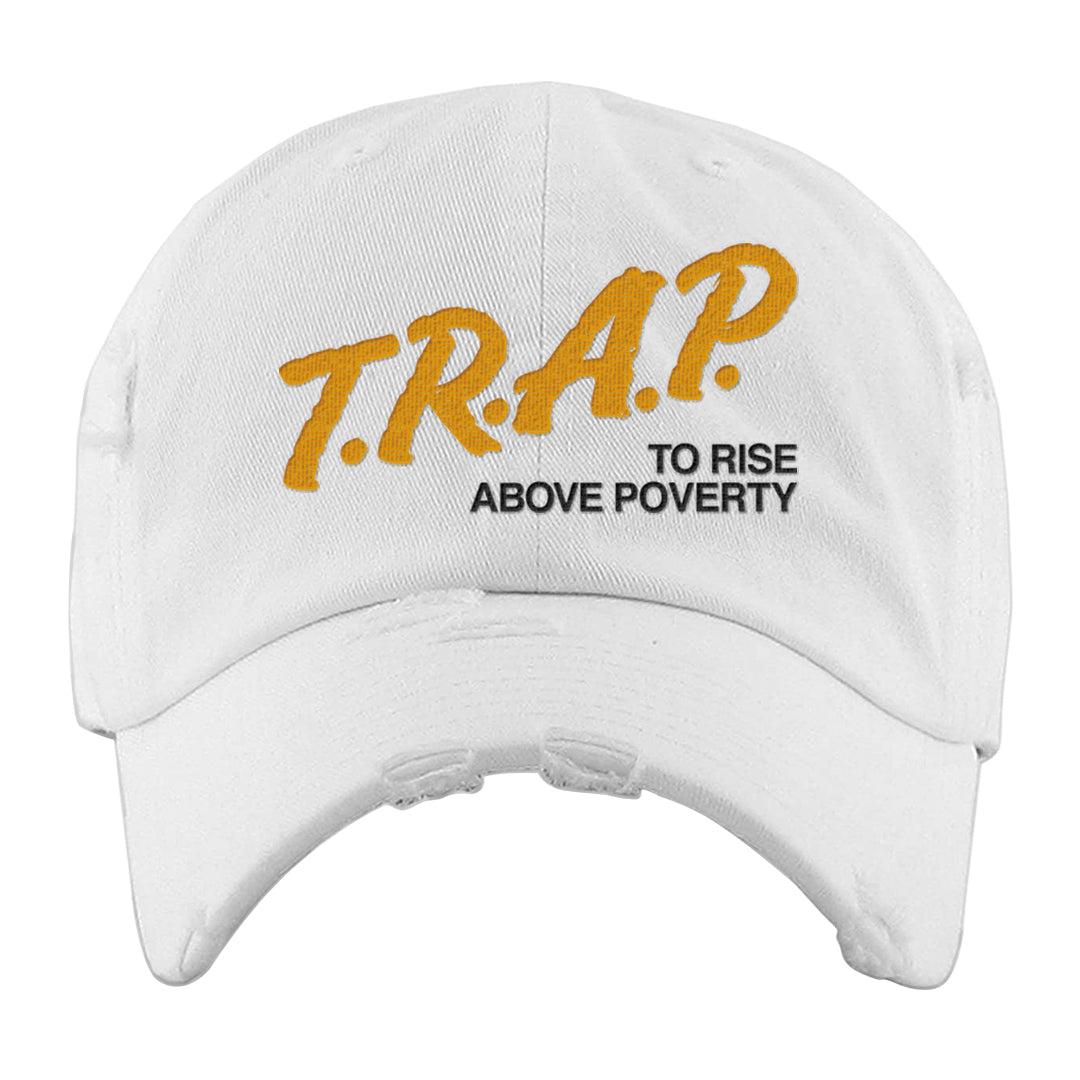 Aqua 5s Distressed Dad Hat | Trap To Rise Above Poverty, White