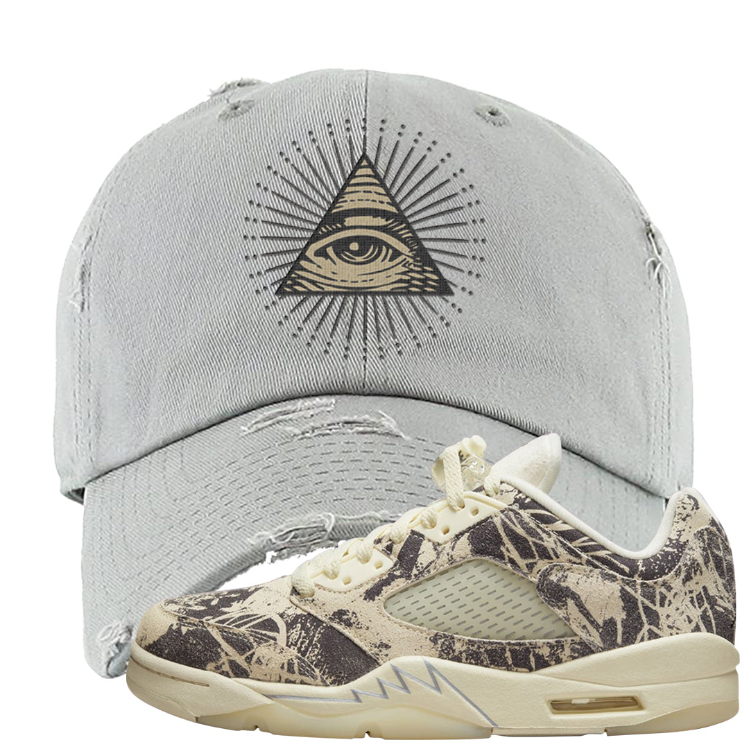 Expression Low 5s Distressed Dad Hat | All Seeing Eye, Light Gray