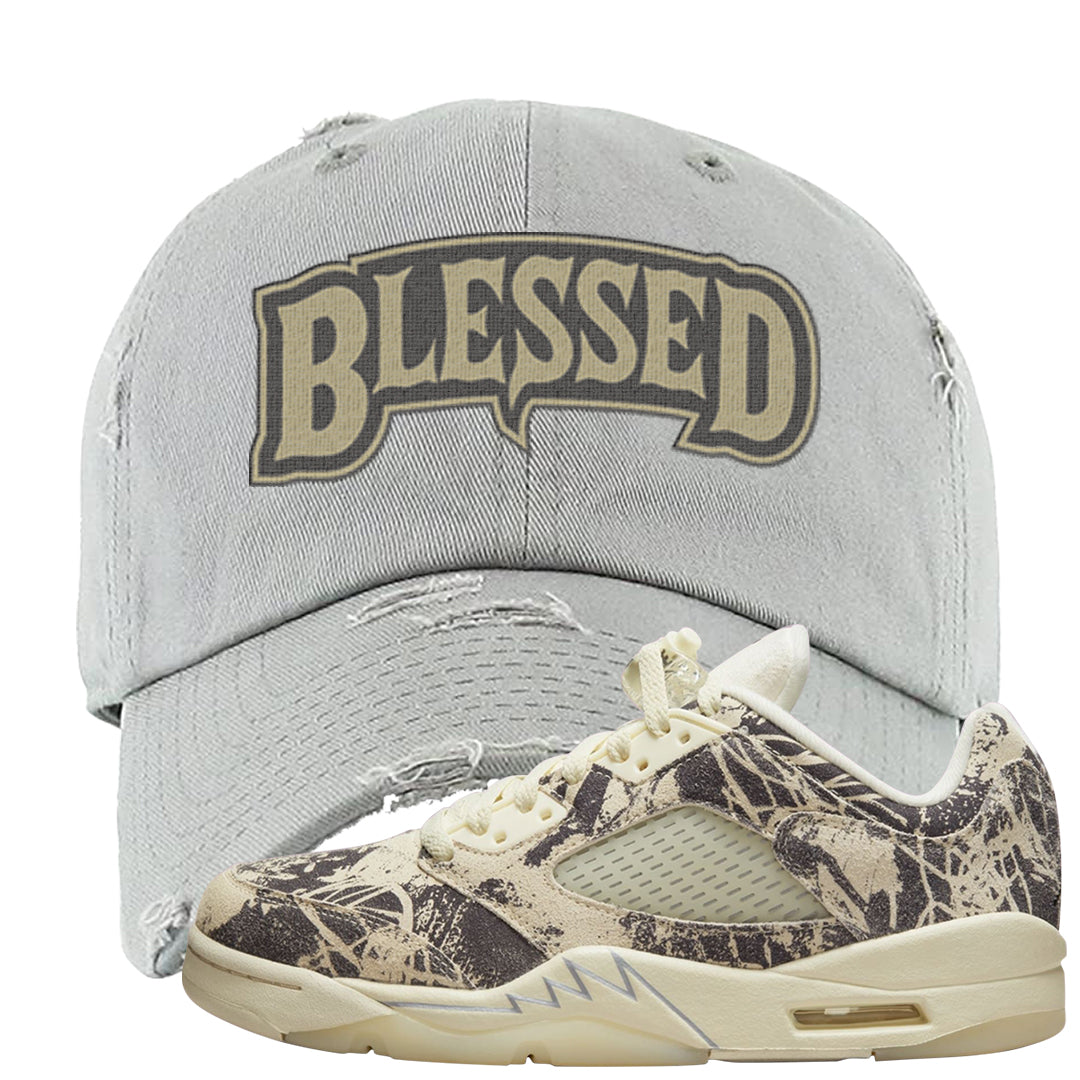 Expression Low 5s Distressed Dad Hat | Blessed Arch, Light Gray