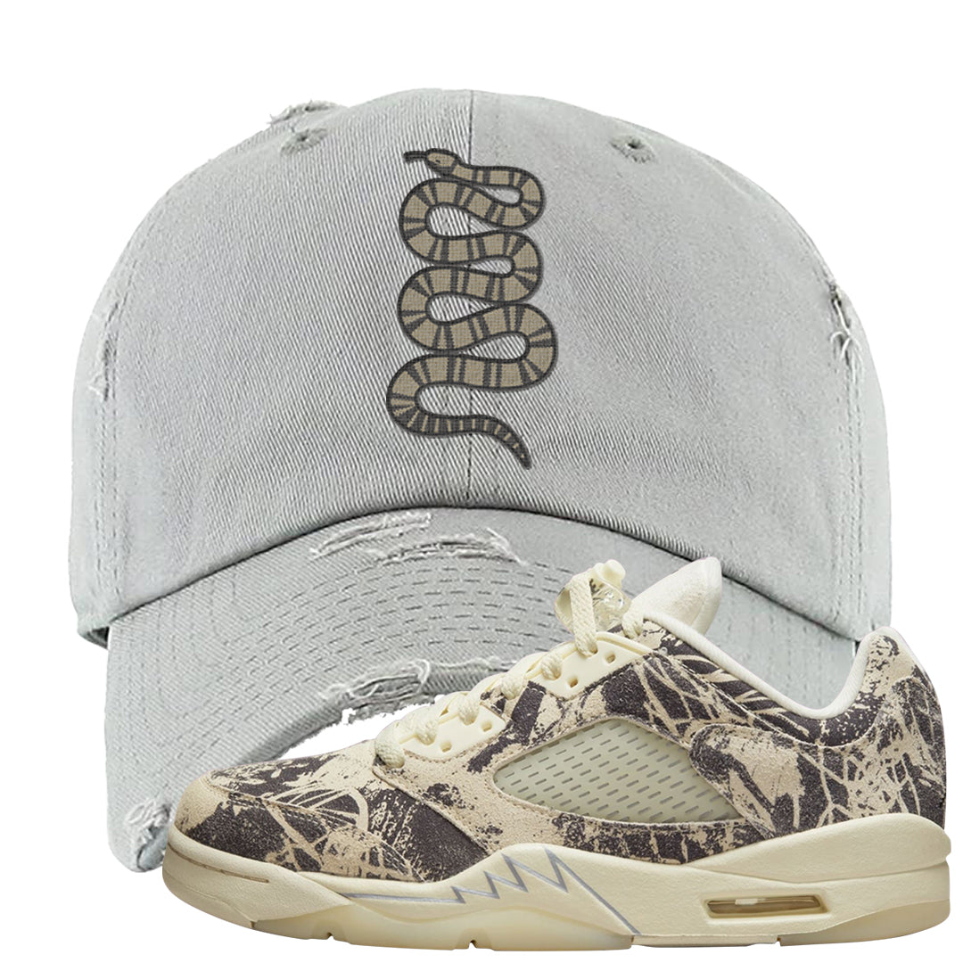 Expression Low 5s Distressed Dad Hat | Coiled Snake, Light Gray